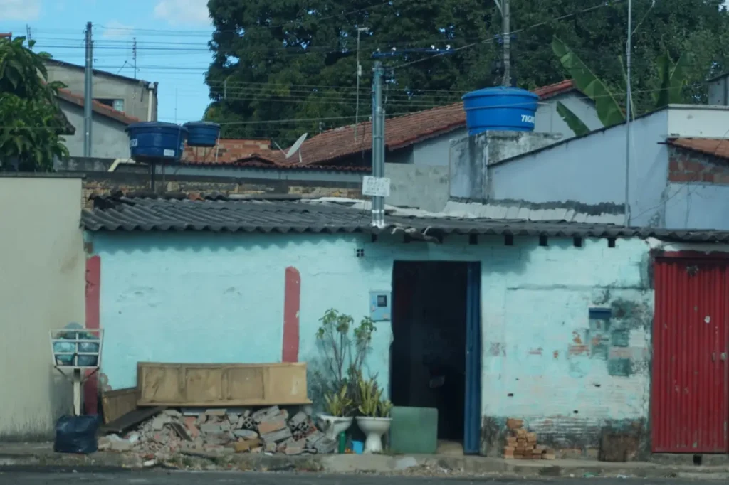 Rural houses with water tanks on the roofs